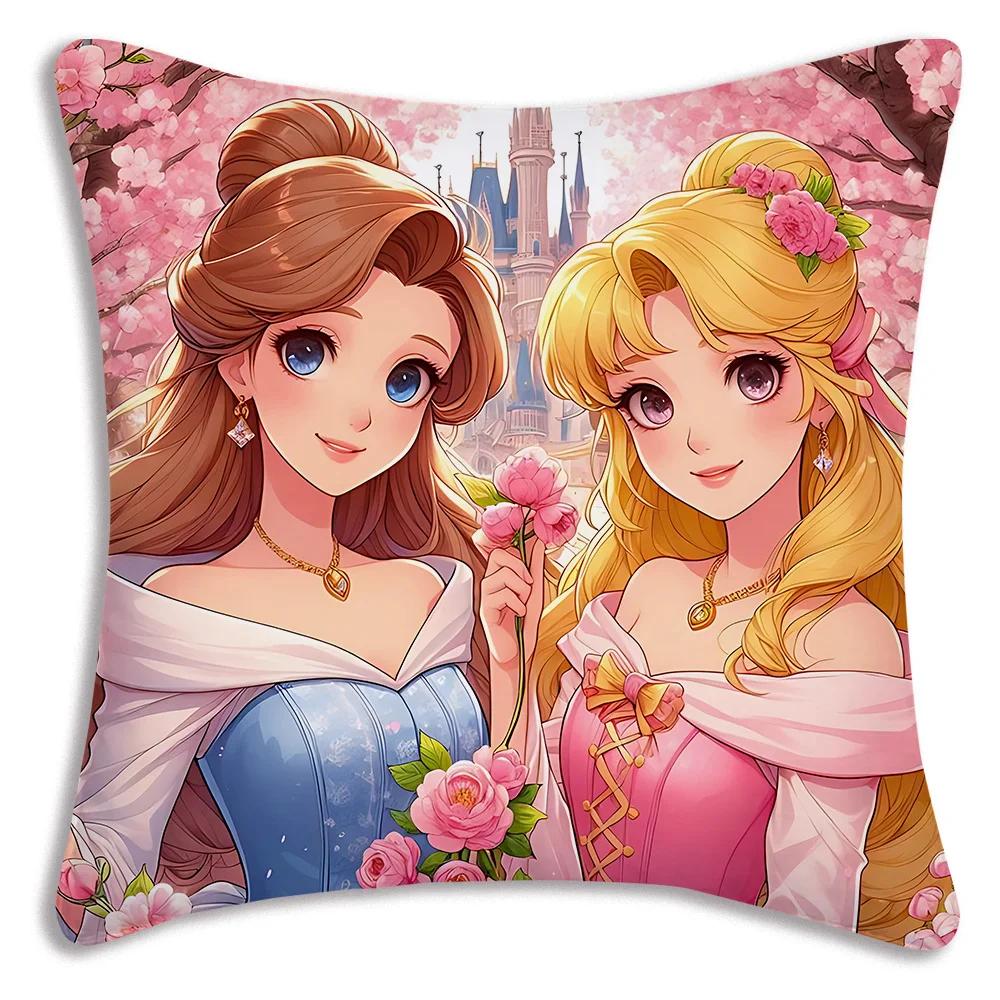 Pillow Covers Cartoon Cute Disneys Elsa Ariel Princess Sofa Decorative Home Double-sided Printing Short Plush Cute Cushion Cover
