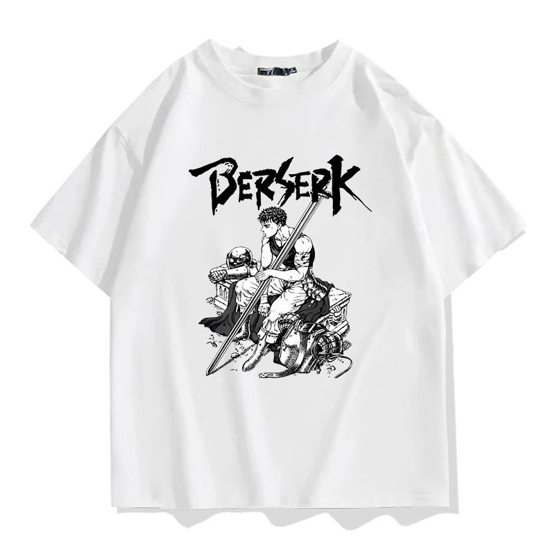 Schwertwindlegende Berserk Herren bedrucktes T-Shirt Kurzarm T-Shirt Herren 100% Baumwolle locker bequem Trend-Top Sommerbekleidung