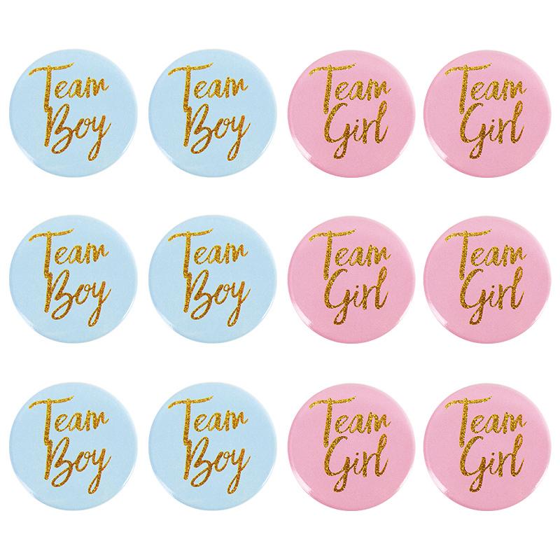 12/24Pcs Team Boy Girl Button Pins Gender Reveal Tinplate Badges Gift for Guests Gender Reveal Party Supplies Baby Shower Decor