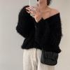 Chic Korean Faux Mink Long-Sleeve V-Neck Cardigan Sweater for Women