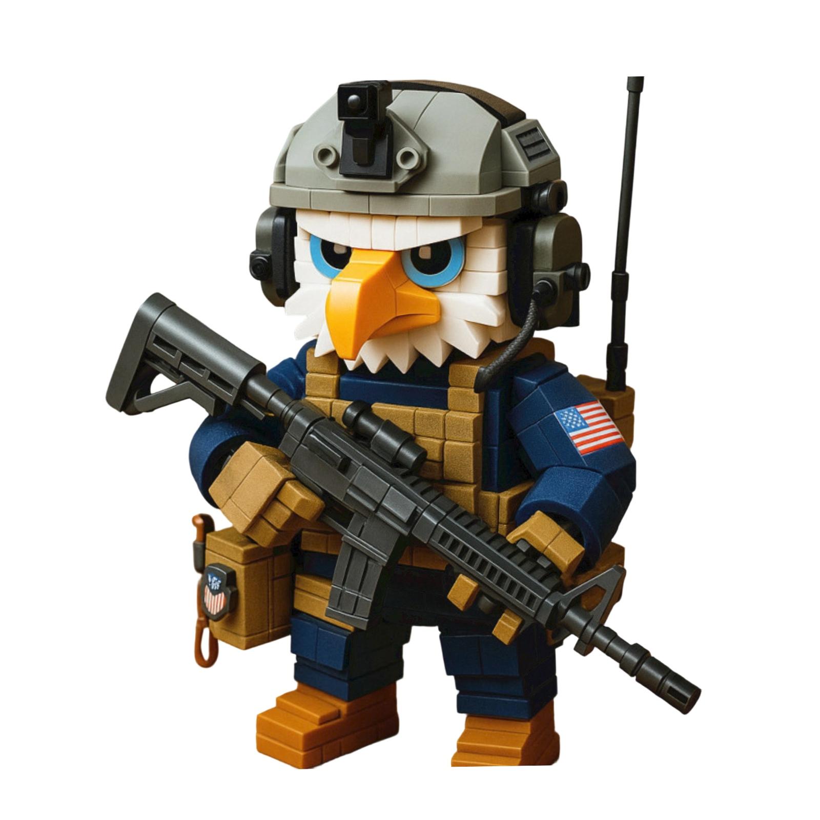 Building Block Eagle Soldier Figure Model Toy with Helmet Tactical Gear and Rifle Military Style Construction Set for Kids and Collectors One Size