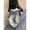 Women's American Retro Leopard Print Wide-Leg Jeans