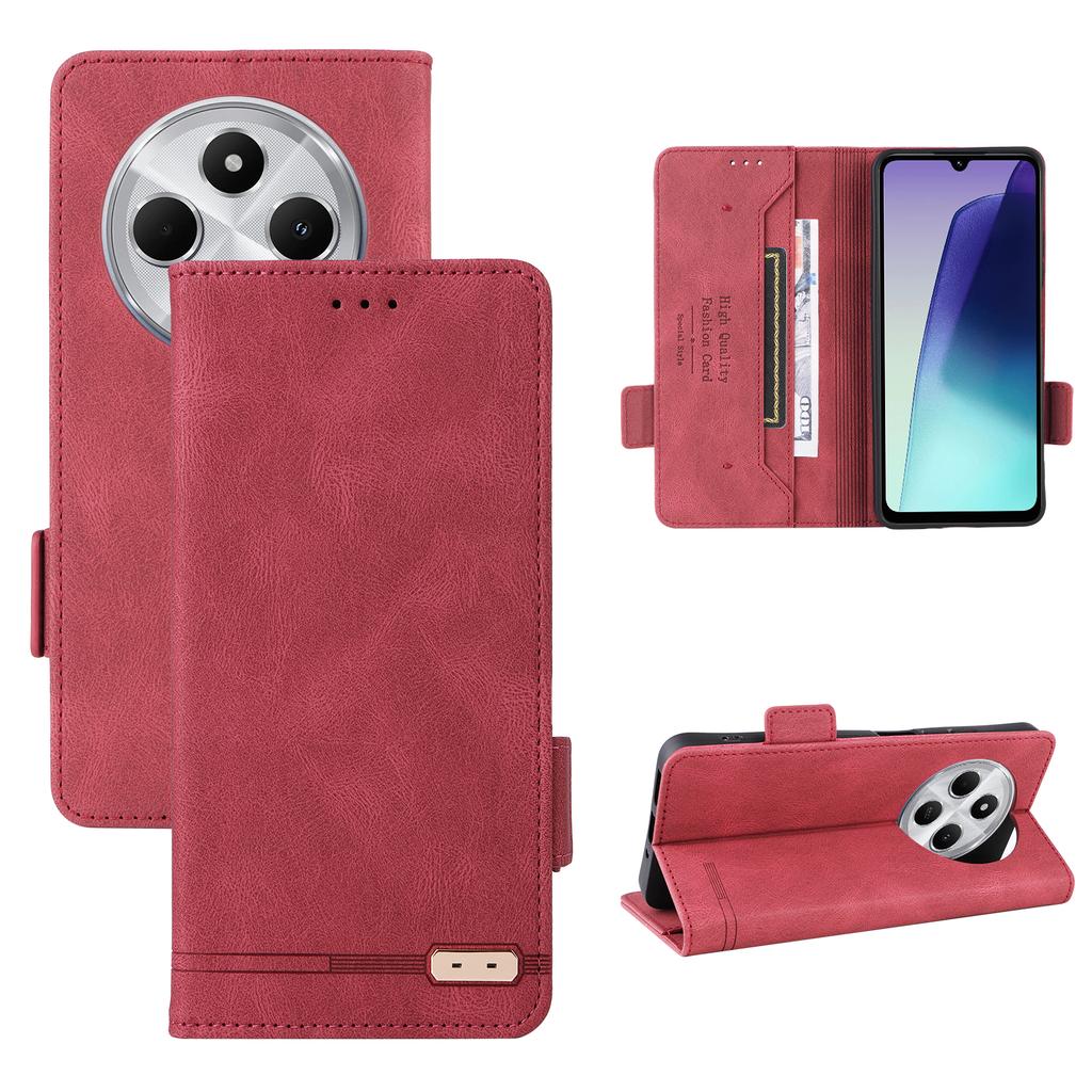 For Xiaomi Poco C75 4G/Redmi 14R 5G/14C 4G Case Leather Wallet Flip Phone Cover with Hardware Decor