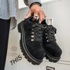 Shoes autumn breathable premium sense retro casual leather shoes sports thick sole heightening black big head derby shoes