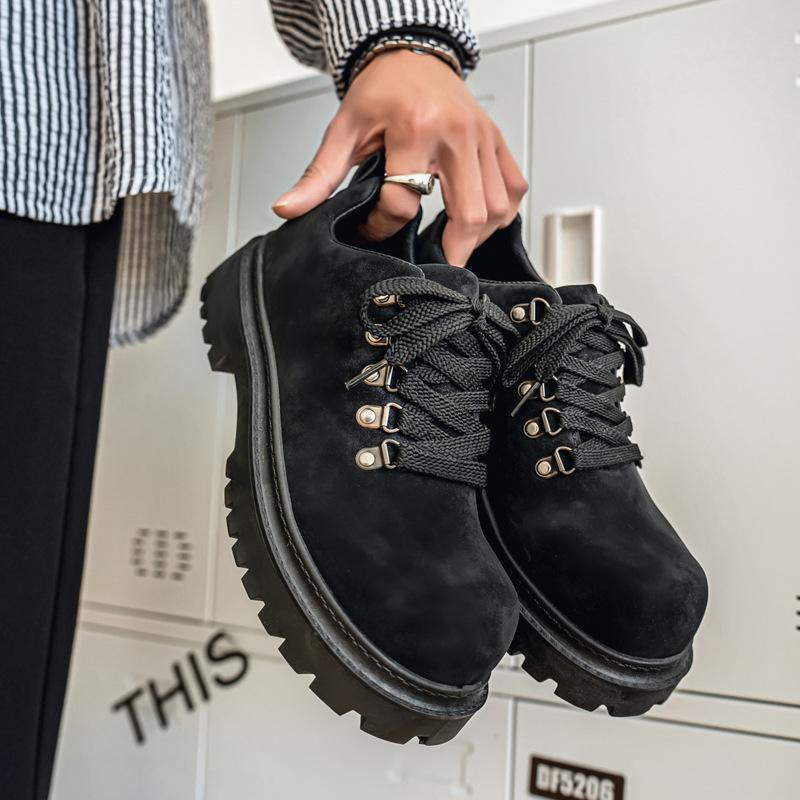 Shoes autumn breathable premium sense retro casual leather shoes sports thick sole heightening black big head derby shoes