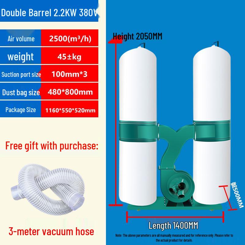 Industrial Woodworking Dust Collector: High-Power Vacuum with Bag Filter for Workshop and Engraving Machine.