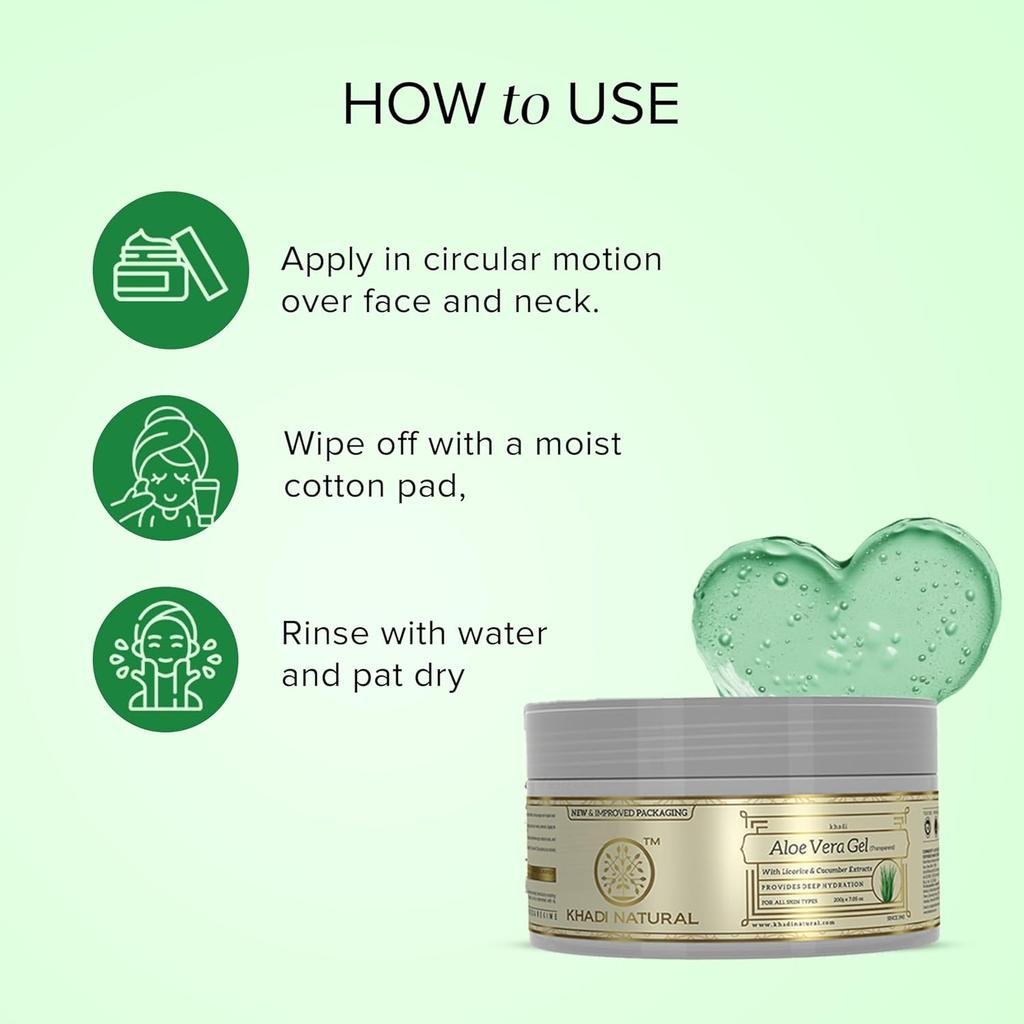 Khadi Natural Aloe Vera Gel 200g Pack | Deep Moisturizing Non Sticky Skin Softening Gel