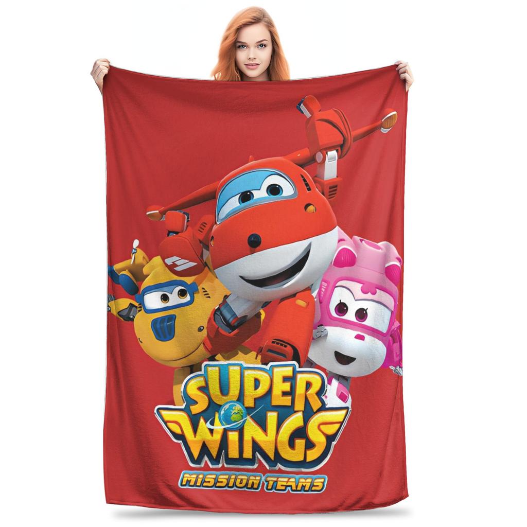 Super Wings Cartoon Blanket Warm Aesthetic Plush Throw Blanket For Kids Adult Outdoor Flannel Bedspread Bed Cover