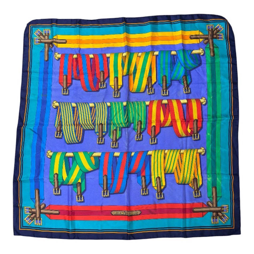 Used HERMES Sangle Carre 90 100% Silk Large Scarf