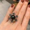 Tiktok Cross-border Australian Fritillary Pearl Micro Inlaid Green Ring Fashion Adjustable