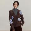 INMAN Women's Retro Color Block Jacquard Cardigan Sweater