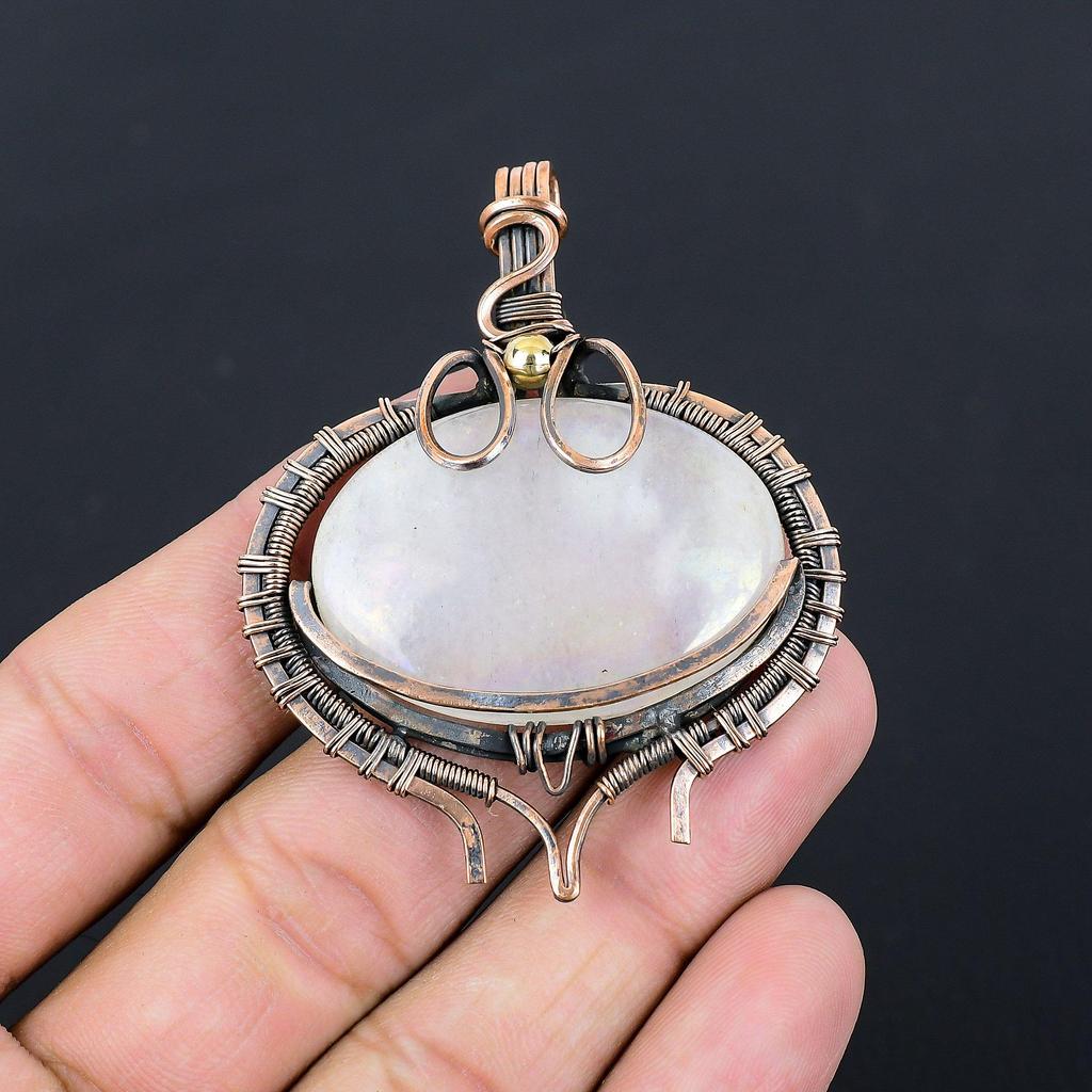 Moonstone Gemstone Pure Copper Wire Wrapped Handmade Pendant Jewelry Gift For Her