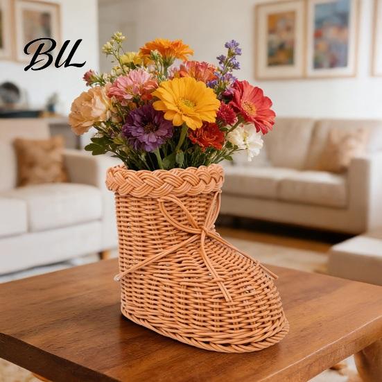 Festival Storage Solution Boots Shaped Imitation Rattan Basket, Hand Woven Decorative Container, Portable Gift Basket Large Capacity Reusable