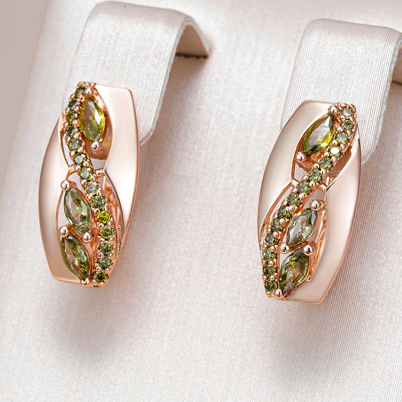 Unique  Rose Gold Color Drop Earrings For Women Fashion Olive Green Natural Zircon Accessories Vintage Daily Jewelry