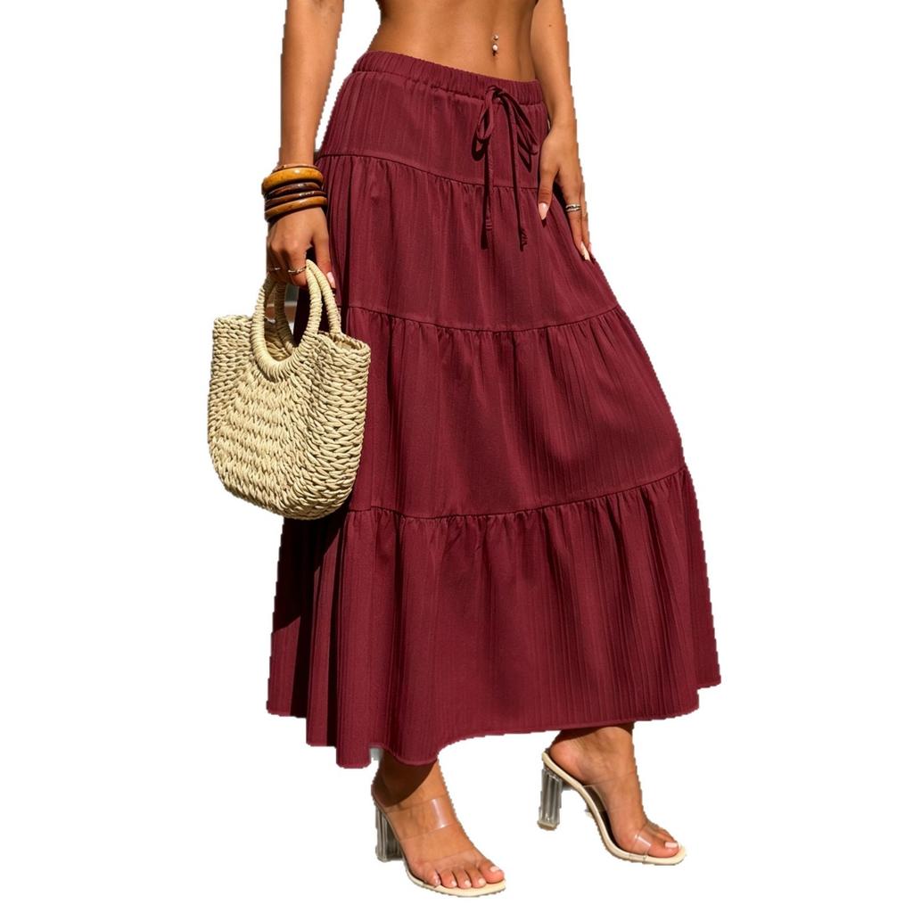 European and American new spring/summer women's skirts, tie-up patchwork large hem skirts, loose long skirts, plus-size women's clothing