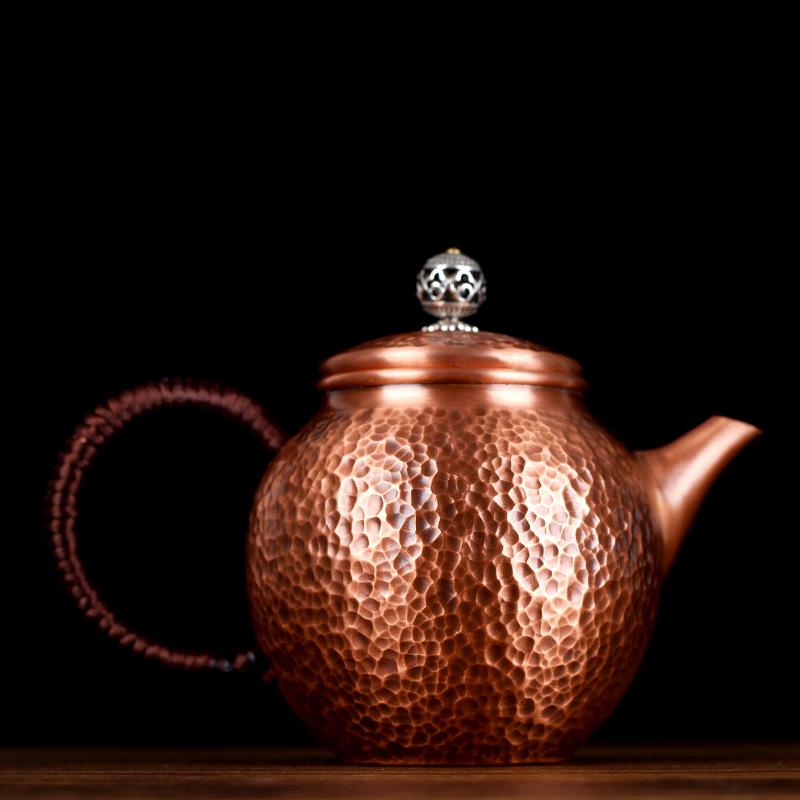 Home Handmade Pure Copper Teapot With Hammer Pattern Purple Copper Teapot, 300Ml Small Pure Copper Kung Fu Tea Set