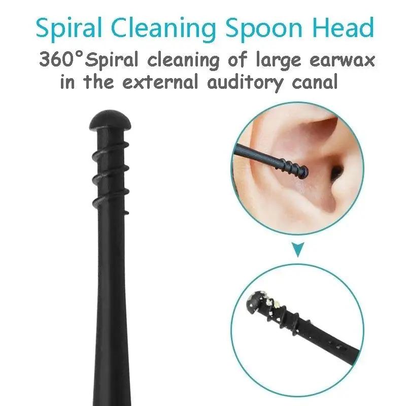 This 5-pack soft silicone ear pick features double-ended spiral tips for effective yet comfortable ear wax removal.