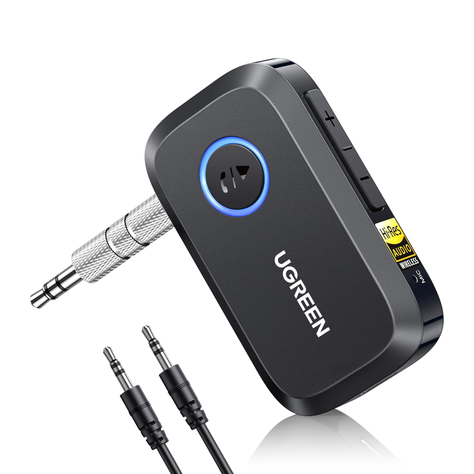 

UGREEN Aux Bluetooth-приемник для аудио Золотой стандарт 17 часов Совместим с автомобильной стереосистемой и гарнитурой Сертифицирован TELEC 6.0 Автомобиль, LDAC/AAC/SBC