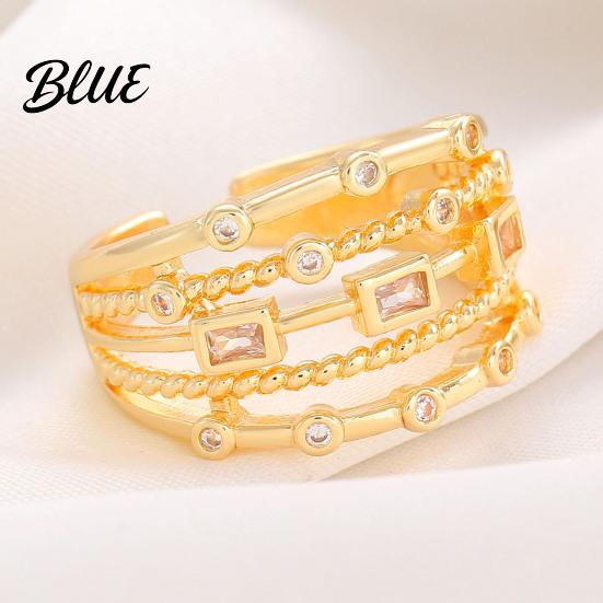 Cubic Zirconia Inlay Statement Ring Women Sparkling Geometric Inlaid Adjustable