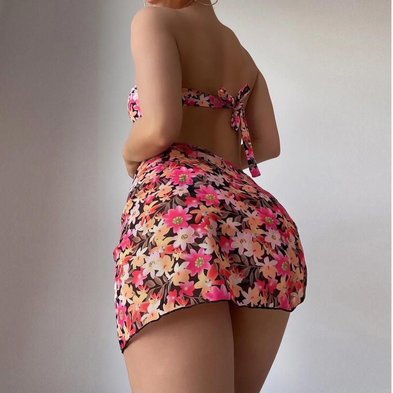 Swimsuit Women's Split Metal U-shaped Bikini Three-piece Printed