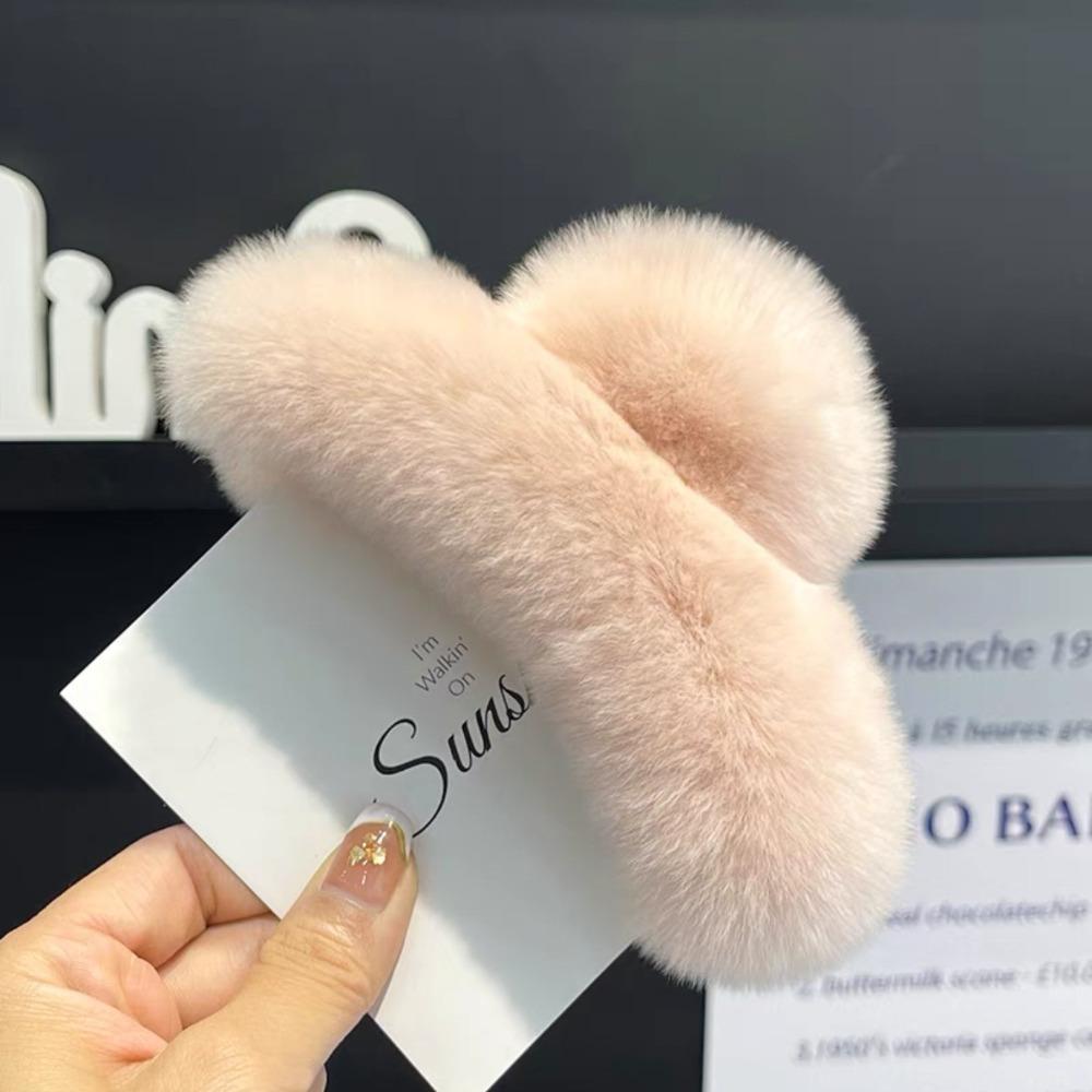 Pure Color Faux Fur Large Hair Clip Leopard Print Winter Hair Accessories Sweet Grasp Clip Girls