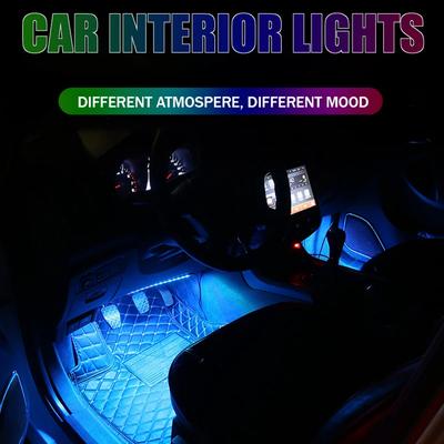 LED Car Foot Light Ambient Lamp With USB Wireless Remote Music Control Multiple Modes Automotive Interior Decorative Lights