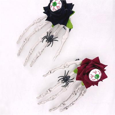 Rose Bloodshot Eye Cranium Hand Hairpin, Black And Red Rose Cranium Hand Hairpin Headdress, Halloween Costume Headdress