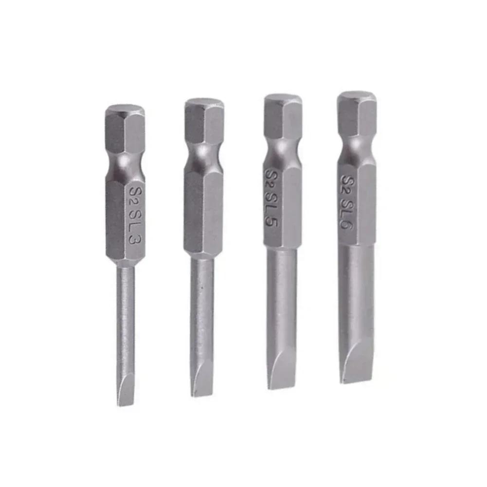 4 ks 50mm plochých šroubovacích bitů 3-6mm magnetické ploché hlavy 1/4'' šestihranná stopka SL3/SL4/SL5/SL6 pro příslušenství k elektrickému nářadí