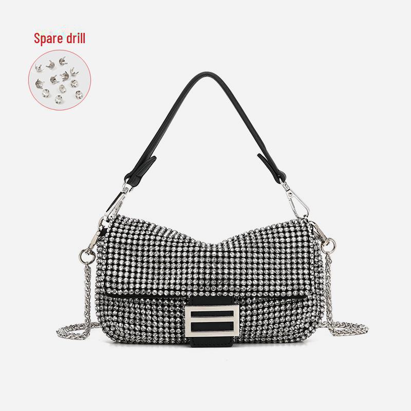 

Летняя модная сумка через плечо с цепочкой и бриллиантами 2025 года для женщин 20*3.5*14 серебряный