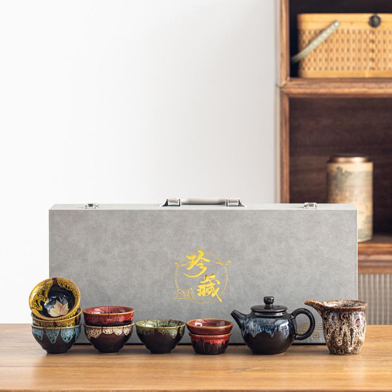 Creative high-value ceramic kiln-changed tea set business company festival event gift souvenir