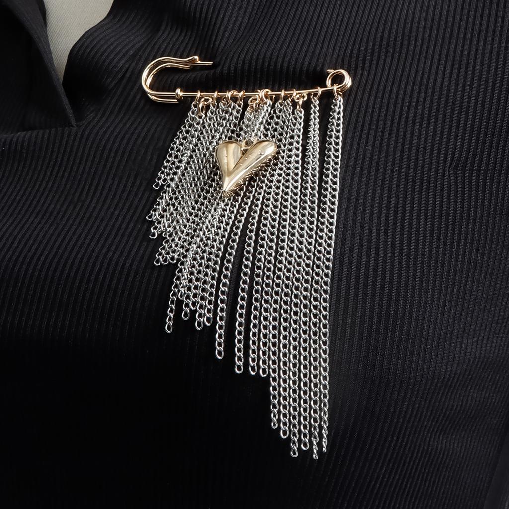 Sturdy Alloy Heart Shape Brooch Multiple Tassels Exaggerated Styles Color Block Fashion Accessory