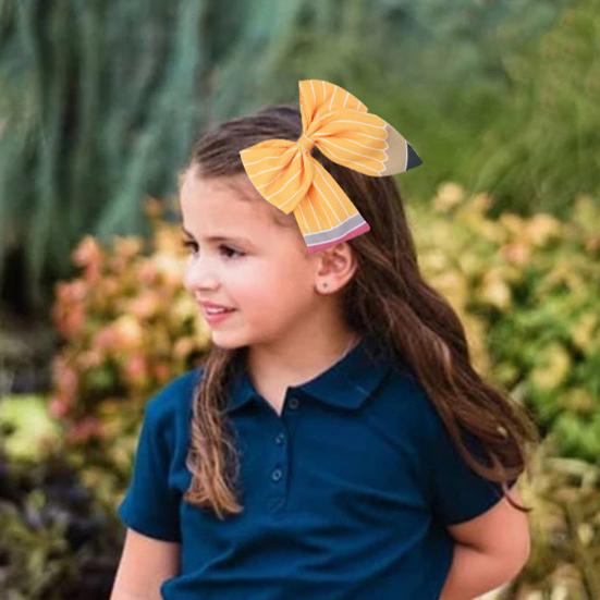 Women Hair Rope Yellow Striped Pencil Bowknot Decor Hair Tie