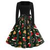 Women's Casual Christmas Print Square Neck Vintage Dress for Holiday Party and Everyday Wear