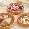 Mini Tray Plastic Hand Woven Basket Round Decorative Tray for Sweet Table Buffet Party Reception Use