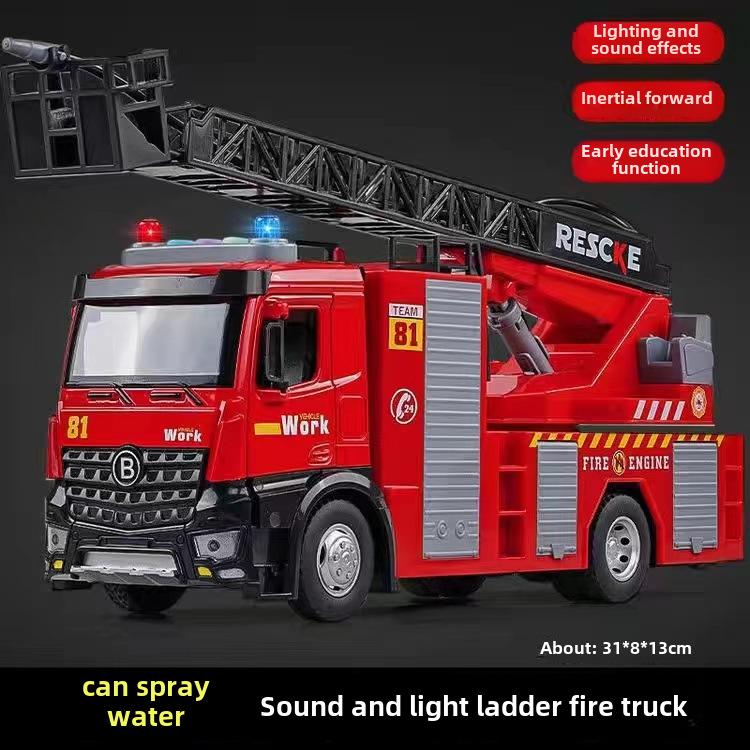 Firefighting Simulation Model: Alloy Fire Truck with Ladder, Water Tanker, Light, Music, and Pull-Back Action.