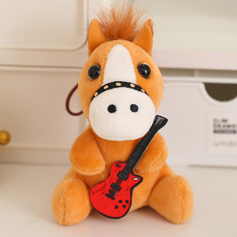 Cute Fluffy 12Cm Pull Rope Wag Tail Horse Plush Toy Keychain Cartoon Soft Stuffed Doll Pendant Car Key Backpack Bag Accessories
