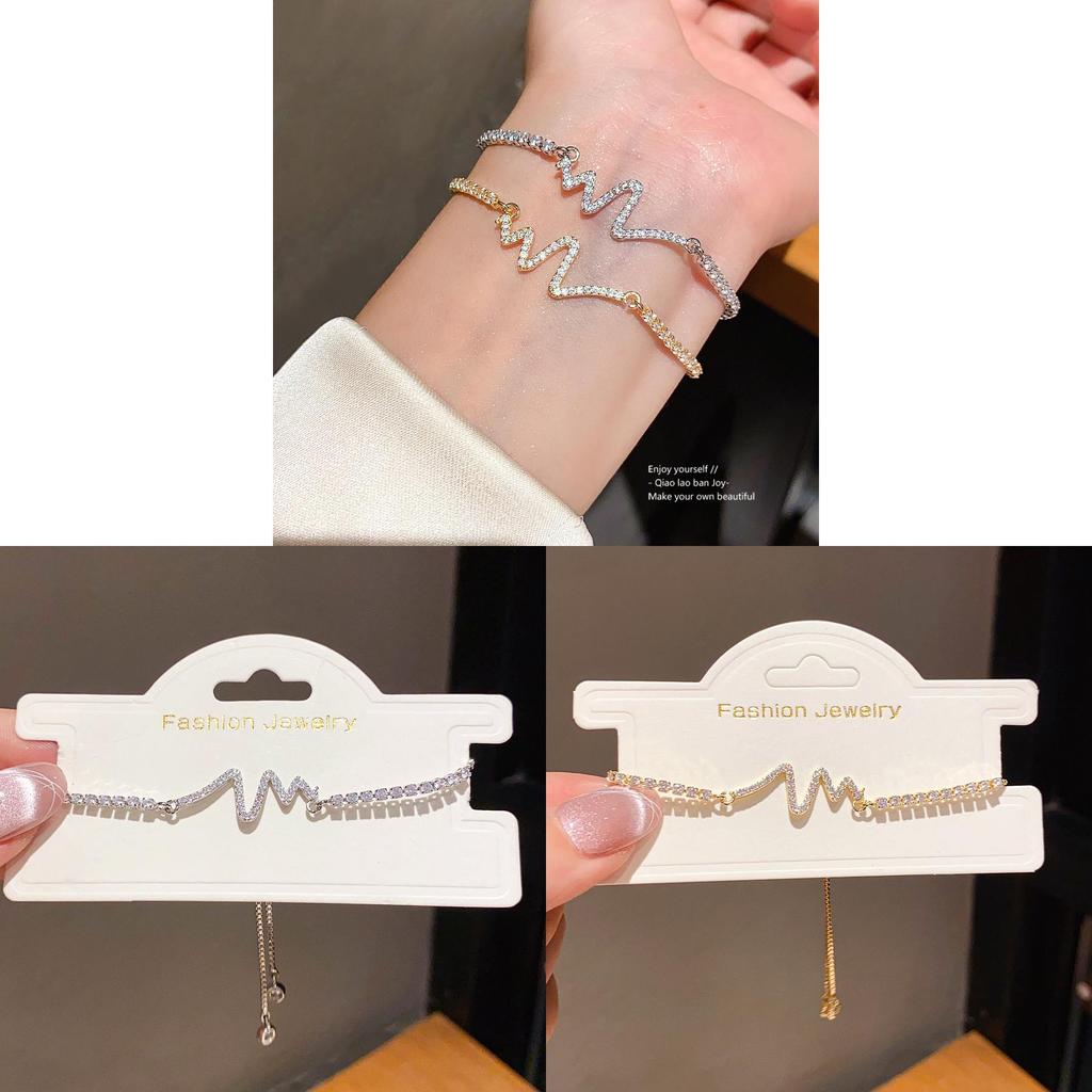 Zircon Heart Rate Design Shape Pendant Bracelet With Sparkling Stones For Womens Fashion Accessory