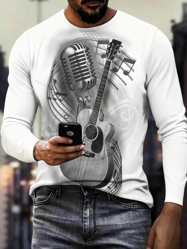 T-shirt Strumenti Musicali da Uomo Chitarra Pianoforte Stampa 3D Manica Lunga Tee Harajuku Y2k Tee Streetwear Top Oversize Abbigliamento Uomo