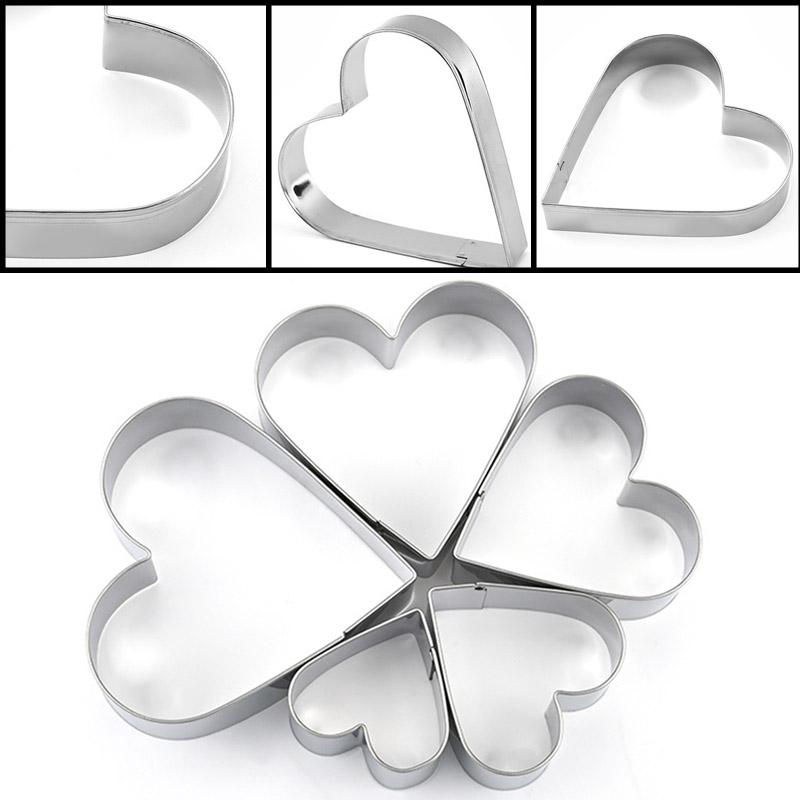 5Piece Heart Shaped Cookie Cutter Set Cutter Stainless Steel Heart Mold Baking Tools Biscuit Molds for Valentines Day Cake Tools 1