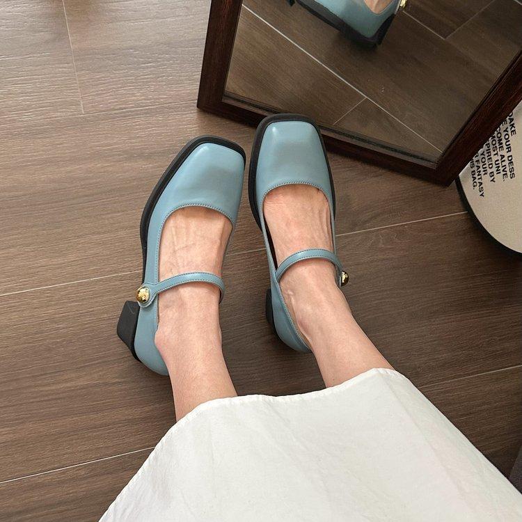 Fashion 2025 Women Mid-heel 5.5CM New Summer High-heeled Shoes French Style Back Female Thick Heel Square Toe Mary Jane Shoes