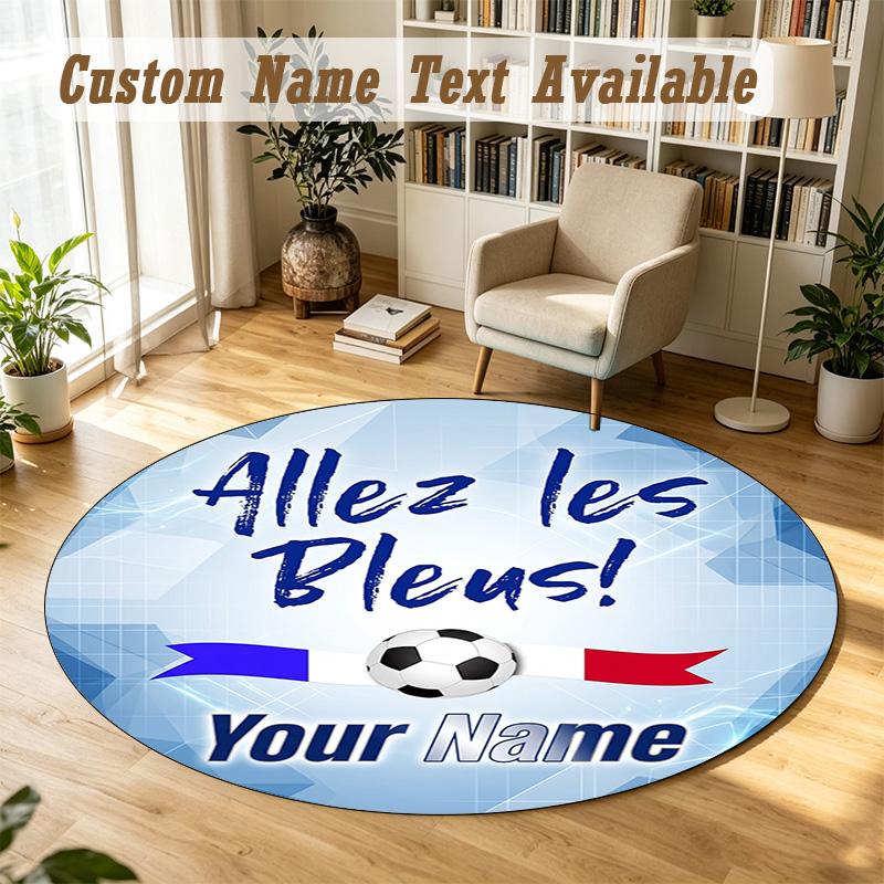 Round Rug Custom NameFrance national football team Pattern Non Slip Carpet Home Floor Decor