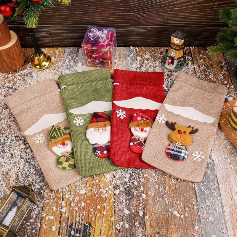 Weihnachtsfeier Dekorationsset 4 Stück Wiederverwendbarkeit Weihnachtsmann Flaschenhüllen für Festival Tischdekoration Haus Bar Zubehör