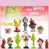 12pcs The Grinch Action Figure Toys Xmas Gift Cake Topper Mini Model Doll Decor