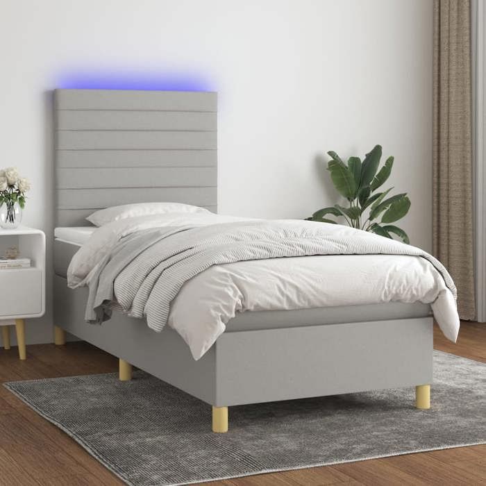 VidaXL Sommier à Lattes de Lit avec Matelas et LED, Lit Rembourré, Lit Simple, Lit Adulte de Chambre à Coucher Intérieur, 3135493