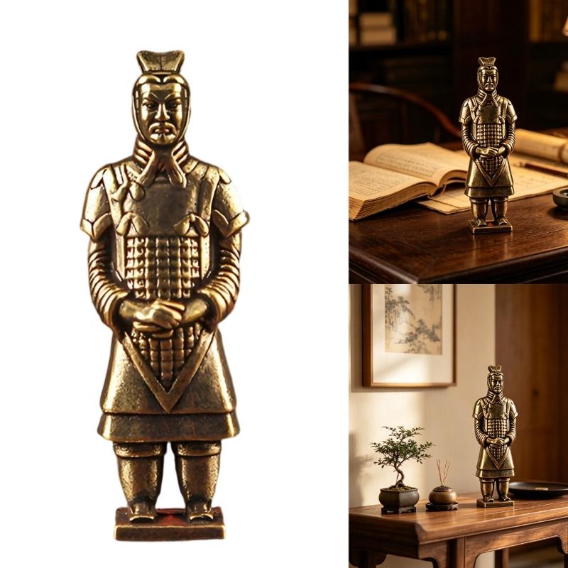 Brasses Chinese Terracotta Soldier Figurine with Antique Bronze Finish for Shelf Decors Study Accent Office Desk Display and Collector Gift