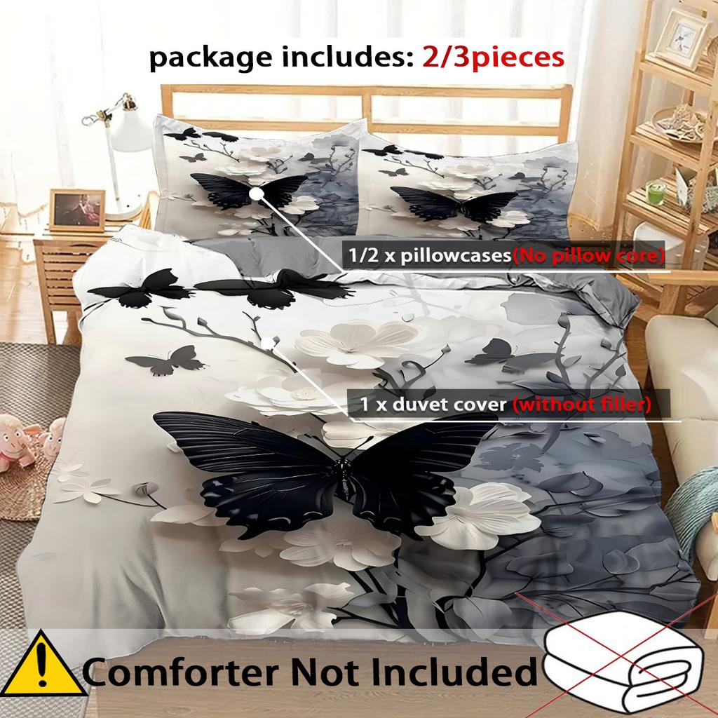 Comforter Elegant Butterfly Flower Pattern 3D Printed Abstract Art Style Bedding Set Soft Comfortable Luxury Set