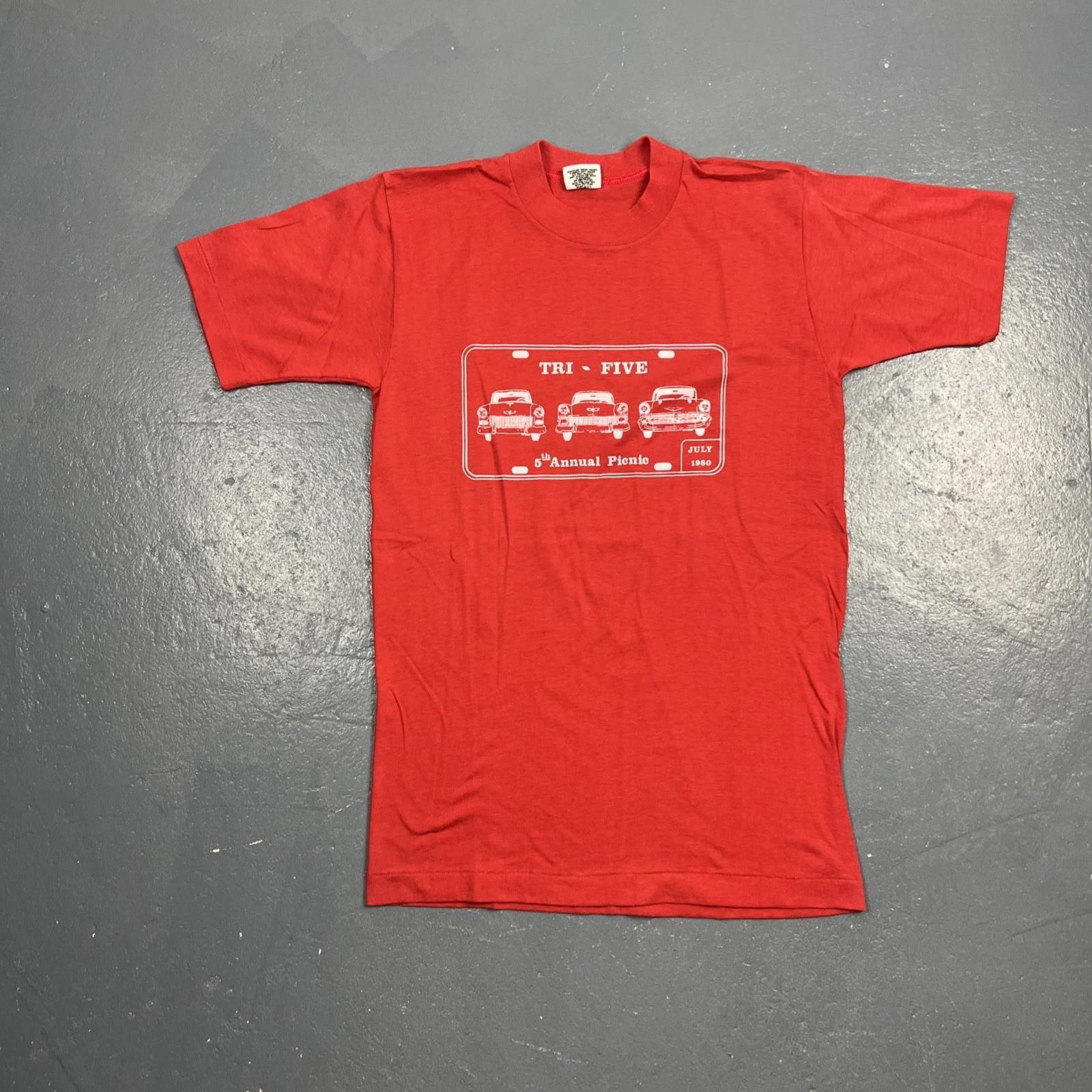 Vintage 1980s Car Show Graphic Tshirt Red Single Stitch Medium VTG BelAir 4XL