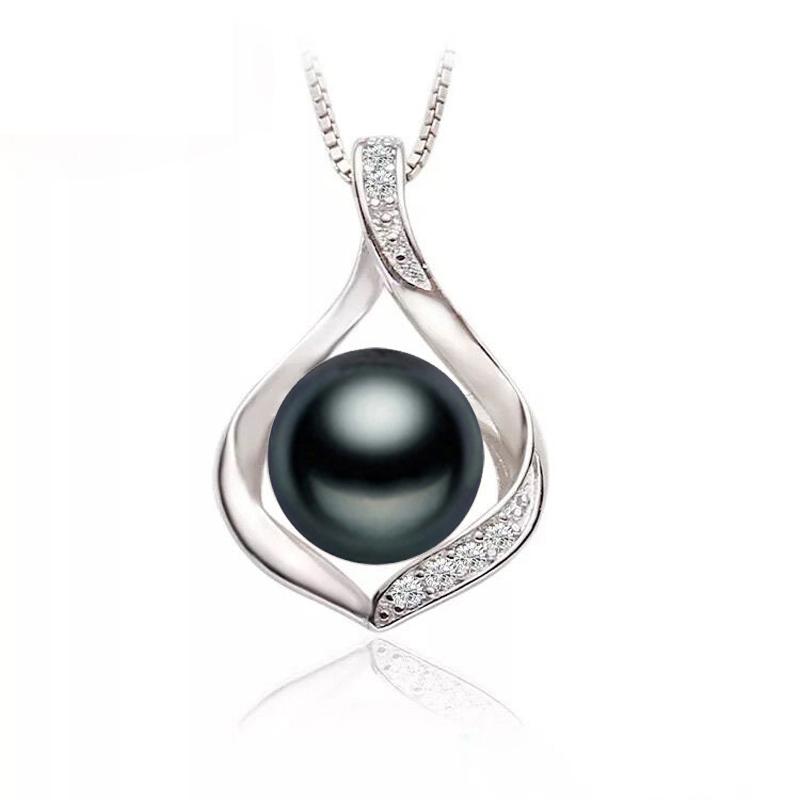 Wedding 925 Silver Pearl Pendant Women,Trendy Freshwater Natural Grey Pearl Pendant Necklace Girl Birthday Gift