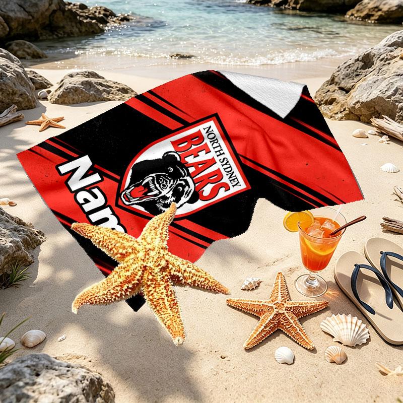 Custom Name Personalized North Sydney Bears Print Beach Towel, for Trip Camping Beach Party Home Decor, Birthday Gift for Family & Friends