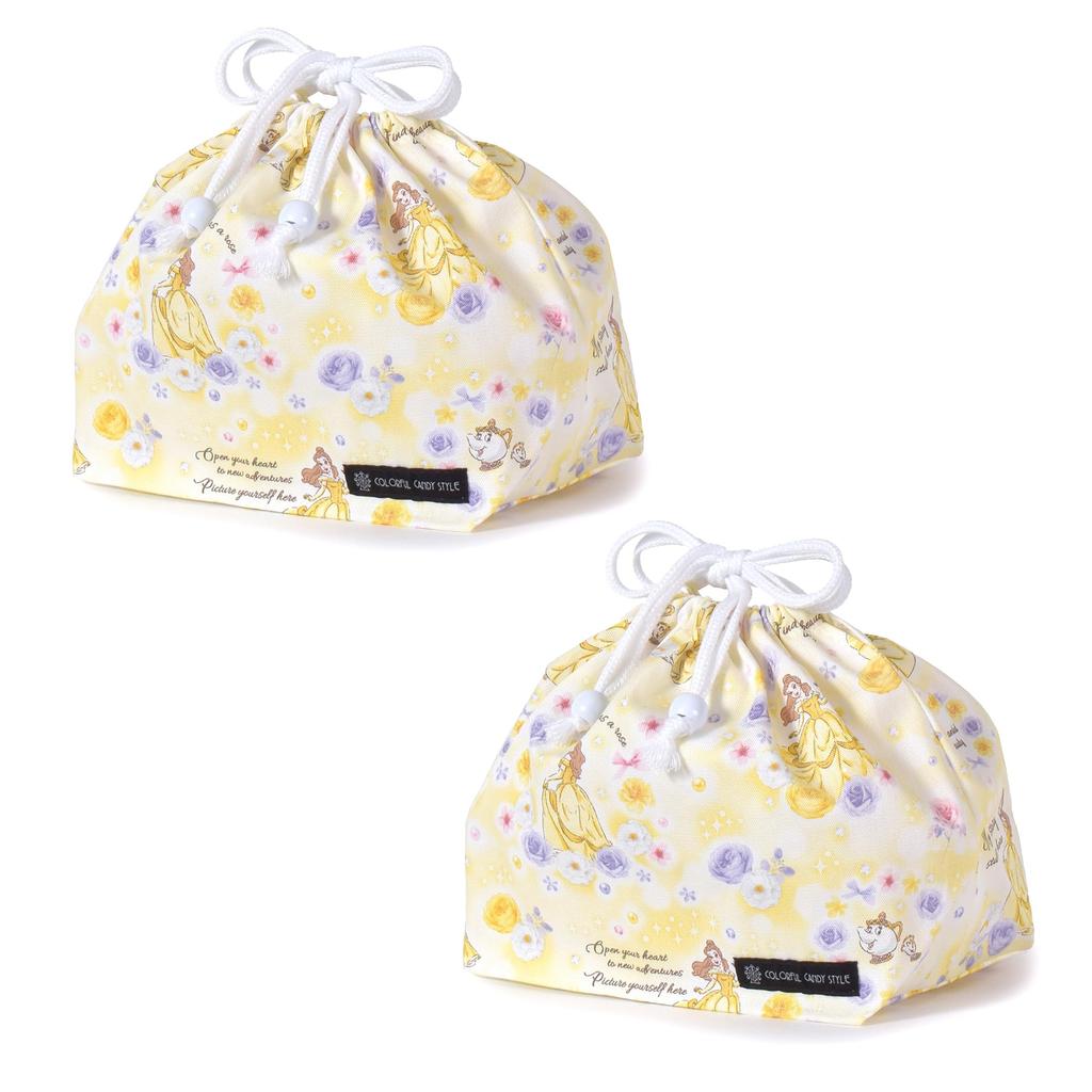 COLORFUL CANDY STYLE Disney Drawstring Medium Gusseted Lunch Bag Name Belle BEAUTY AND THE BEAST Belle Princess Belle Set of 2 Stylish Medium Gusseted